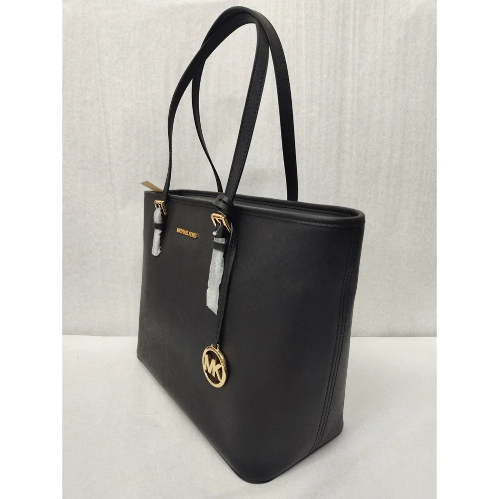 Michael Kors Jet Set Travel Women's Top Zip Black Leather Tote Bag 38F7GTVT3L - Picture 2 of 8